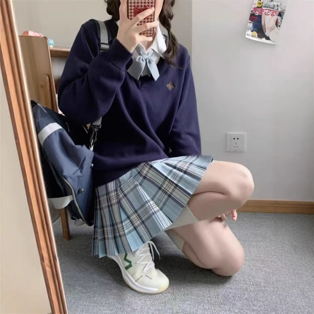 Jk Uniform Plaid Skirt [Lingquan] Preppy Style Women's Pleated Skirt Short Skirt Light Blue Summer Student Versatile Campus Style