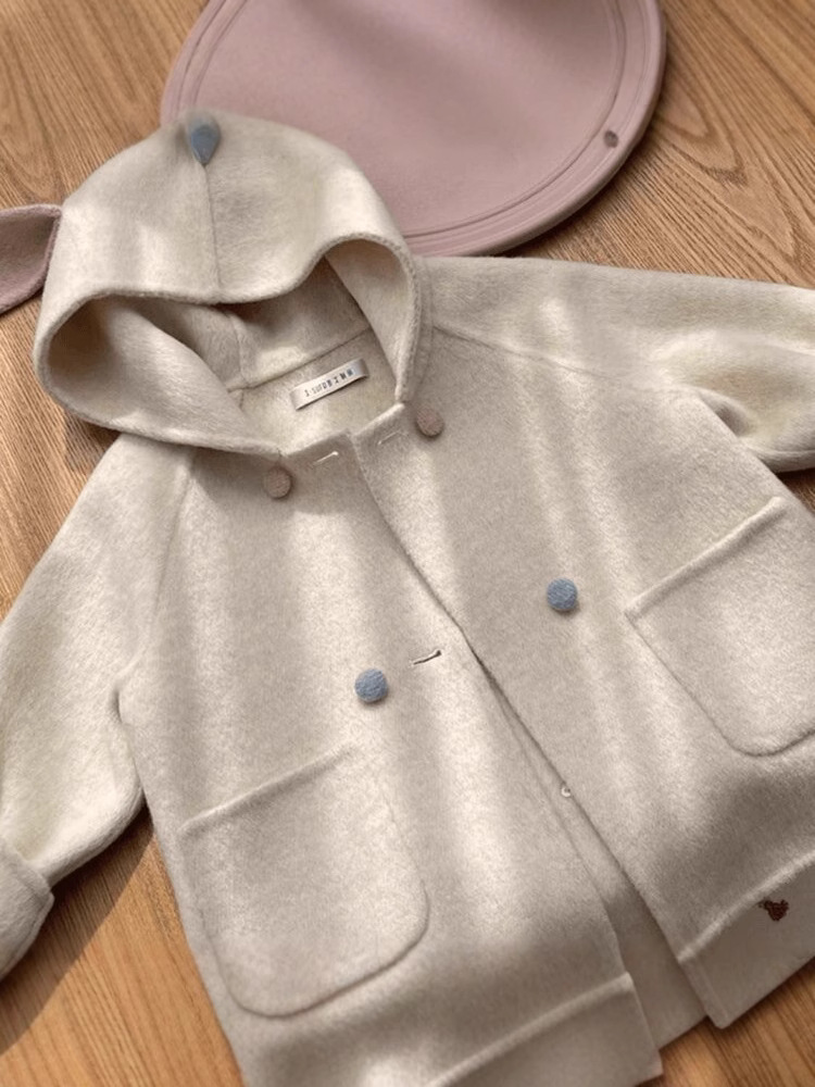 Girls' Woolen Coat fleece-lined Thickened 2024 Autumn and Winter New Cute Baby Girl Western Style South Korea Children's Woolen Coat