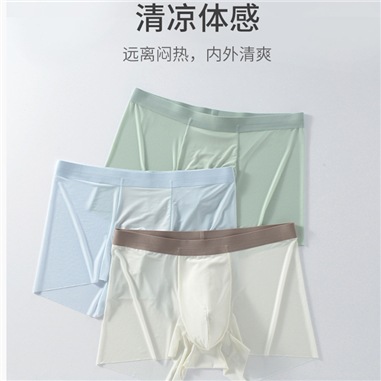 2025 New Summer Men's Ice Silk Underwear Pure Color Seamless Quick-Drying Facial Mask Pants Light and Breathable Shorts Wholesale