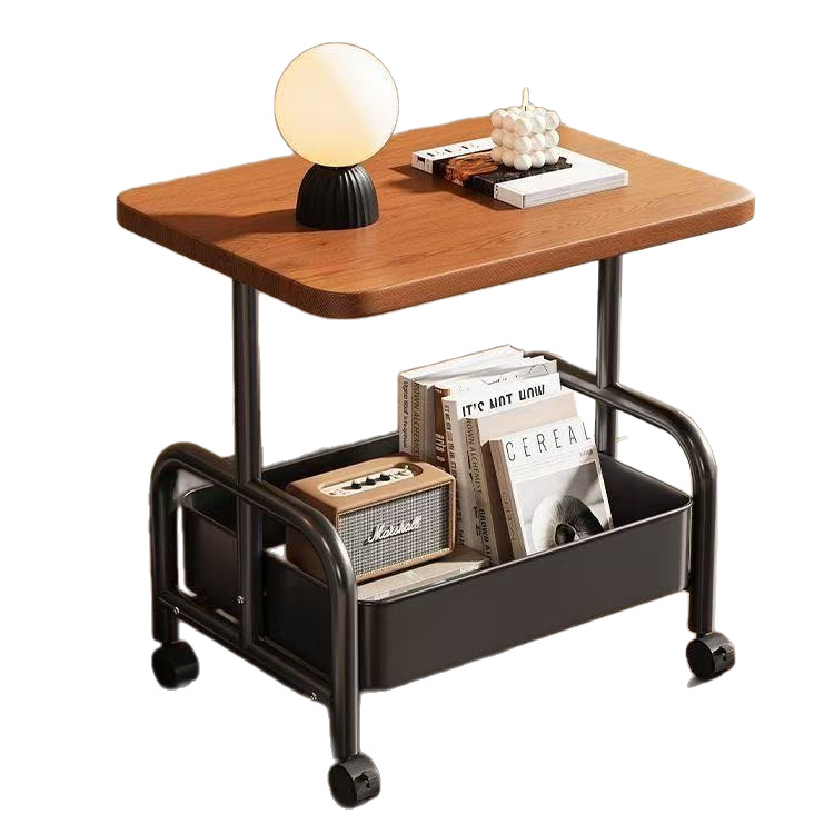 Movable Double-Layer Coffee Table Trolley Side Table Living Room Sofa Storage Wheeled Tea Table Bedroom Storage Rack Small Table