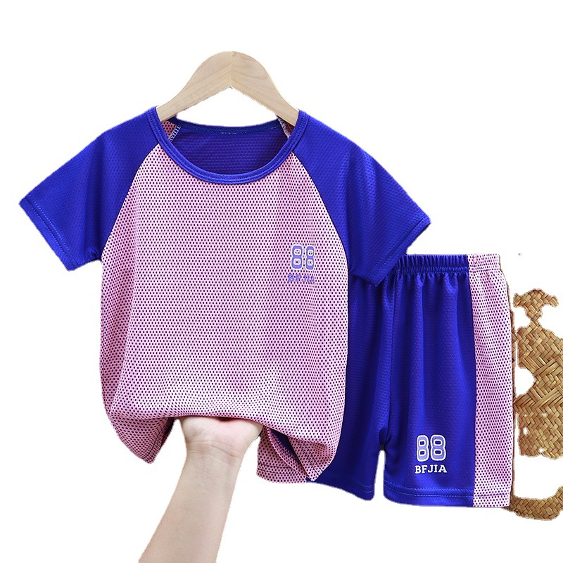 Summer Children's Short-sleeved Boys and Girls Sportswear Kindergarten Training Clothes Fashionable Breathable Quick-drying Set Mesh Shorts