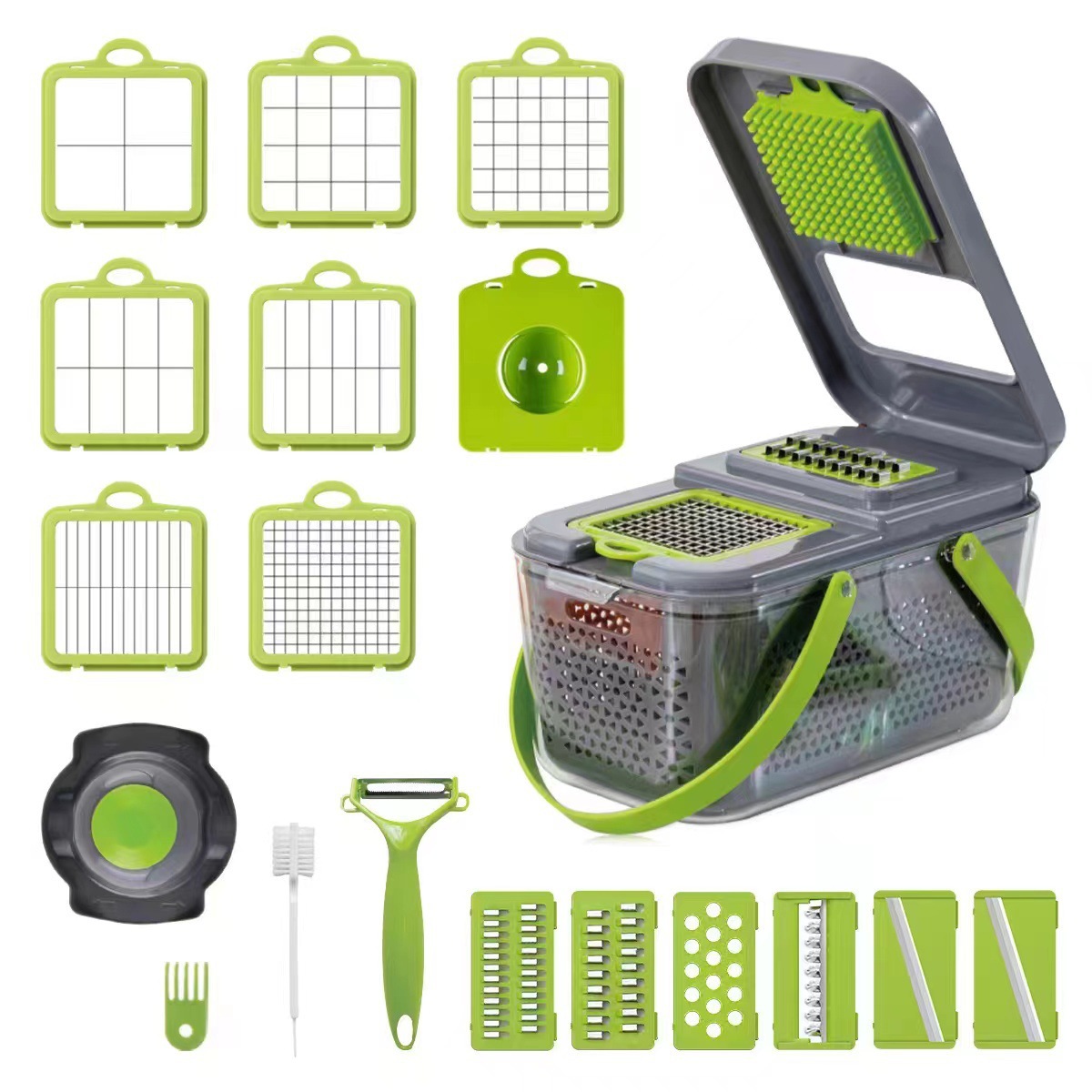Kitchen Multifunctional Vegetable Cutter, Slicer, Grater, Onion and Potato Dicer, 22-Piece Set with Patented Design