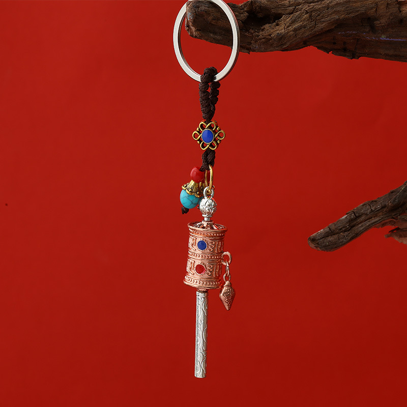 Factory Direct Sales Buddhist Scriptures Prayer Wheel Pendant Prayer Wheel Ethnic Style Xizang Decoration Bag Car Hanging Accessories Key Chain Pendant