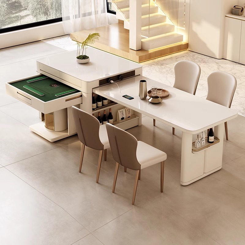 Mahjong table dining table integrated dual-purpose rock plate island table dining table retractable automatic motor linen multifunctional simple