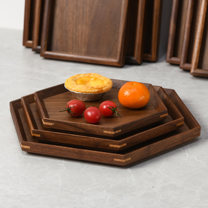 Black Walnut Solid Wood Rectangular Tray Japanese Household Fruit Wooden Plate Tea Tray Fruit Tray Factory Wholesale