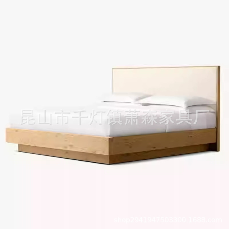Rh American-Style Minimalist Solid Wood Double Bed King Bedroom Furniture Travertine Villa Hotel Customizable Export