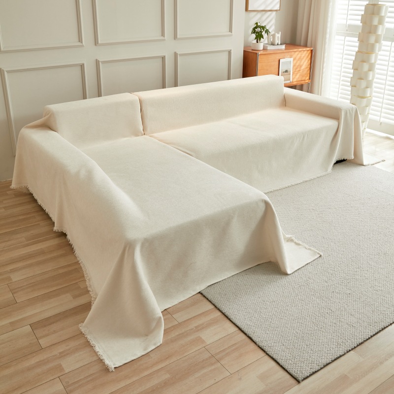 creamy-white Cream Wind Chenille Japanese Style Sofa Towel Full Cover Cloth Warm Nordic Style Blanket Towel Sofa Cover Towel Cushion