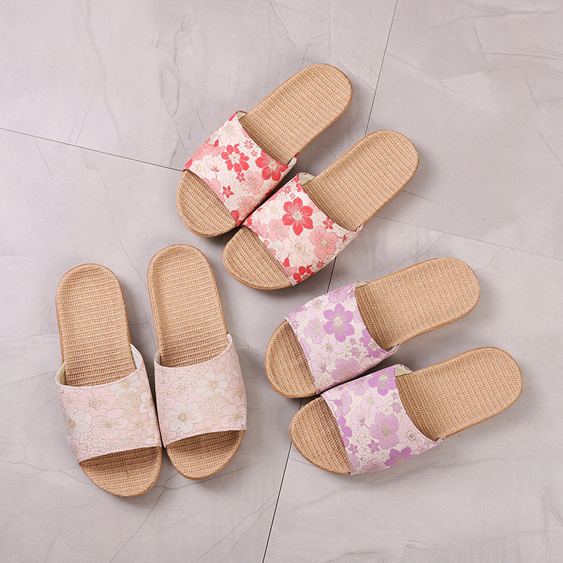 Exterior Single Fabric Satin Finished Linen Slippers Women's Household Indoor Wooden Wooden Soft Bottom Sweat-Absorbing Home Exterior Wear Sandals and Slippers