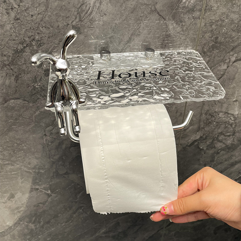 Cross-border Exclusive for Light Luxury Toilet Toilet Toilet Toilet Paper Storage Rack Non-perforated Wall-mounted Paper Drawable Placement Roll Paper Rack