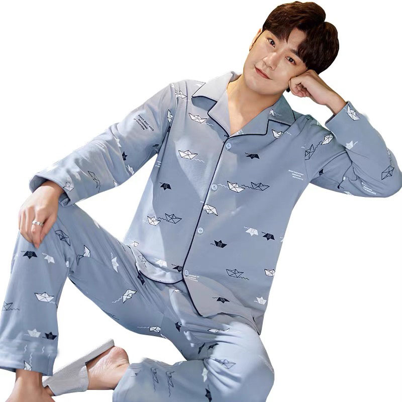 Pajamas Men's Spring and Autumn Cotton Long Sleeve Thin Cotton plus size Autumn and Winter Home Clothes suit Men's Winter