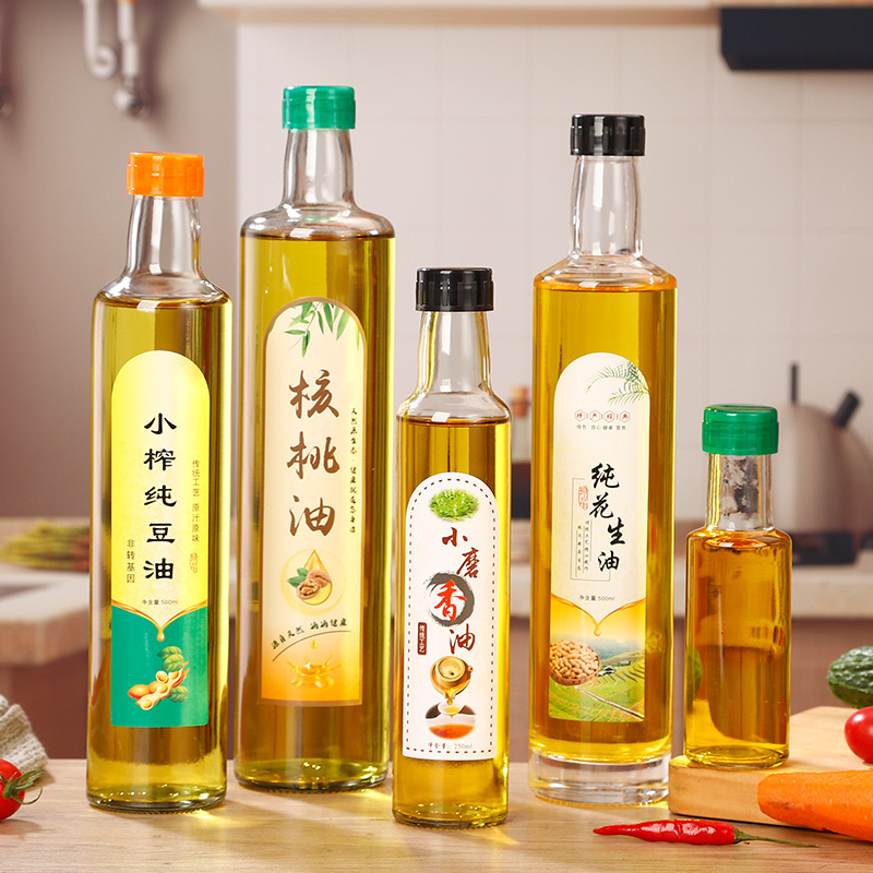 Dark green olive oil bottle rapeseed oil bottle leak-proof transparent edible oil empty bottle square round camellia walnut oil bottle