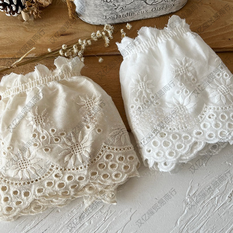 Pure Cotton Embroidered White Lace Trim Skirt Hem Neckline Cuffs Cotton Lolita Handmade Lace Trim
