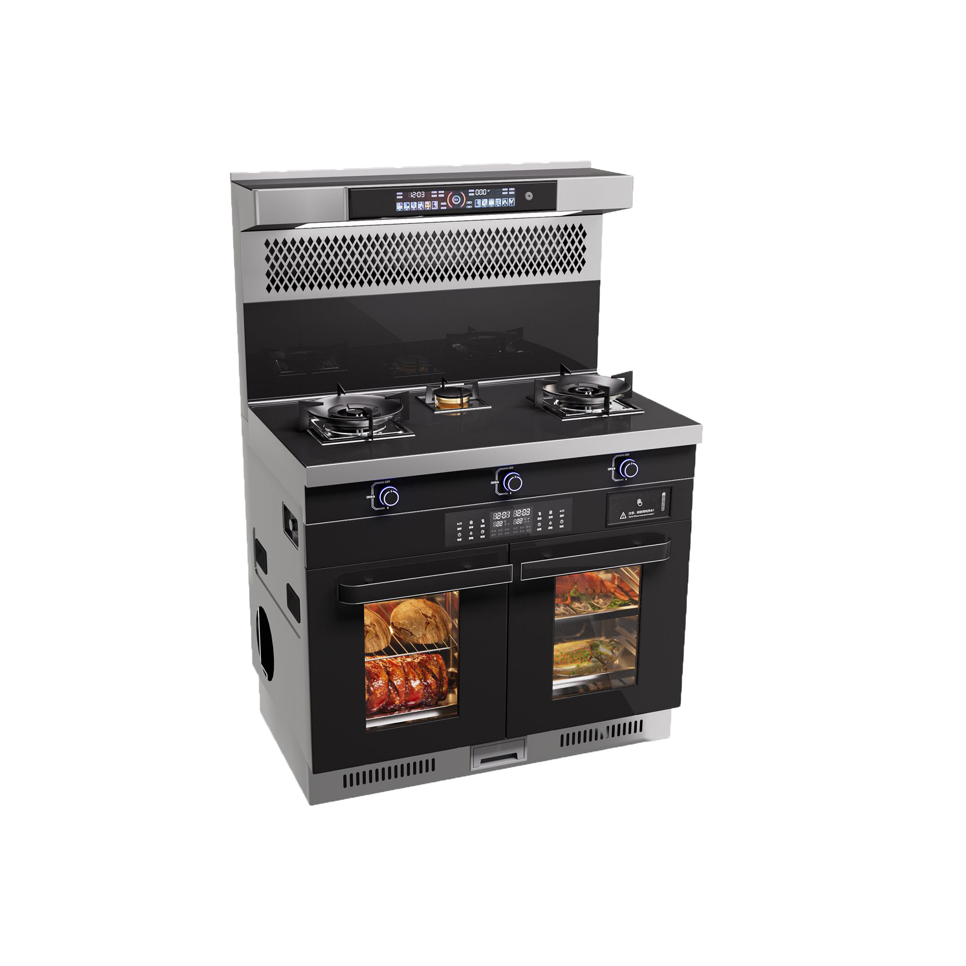 Three-Burner Integrated Stove for Home Kitchen with Variable Frequency Exhaust Fan, Disinfection Cabinet, Steaming and Baking All-In-One 1.0m Integrated Stove