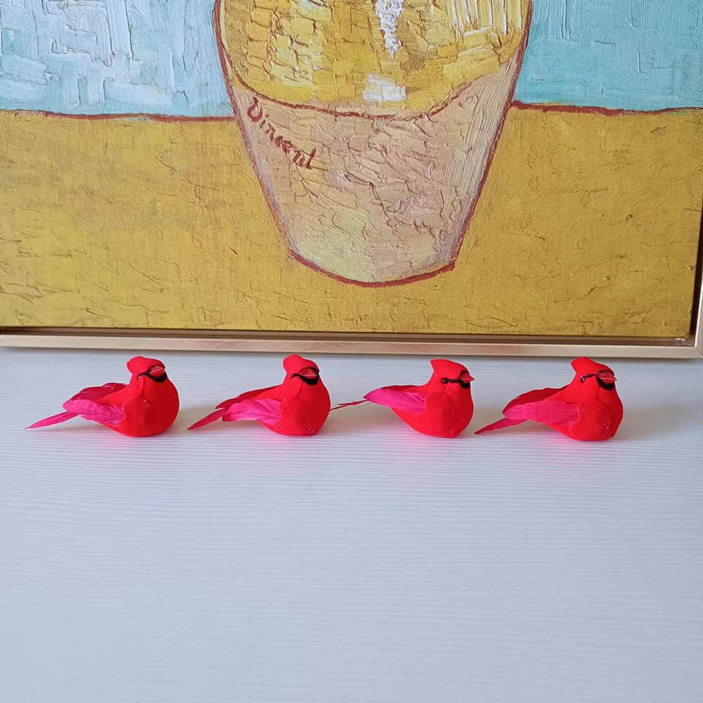 Feather Bird Christmas Red Bird Foam Bird Artificial Bird Christmas Decoration 5Cm-6Cm with Clip