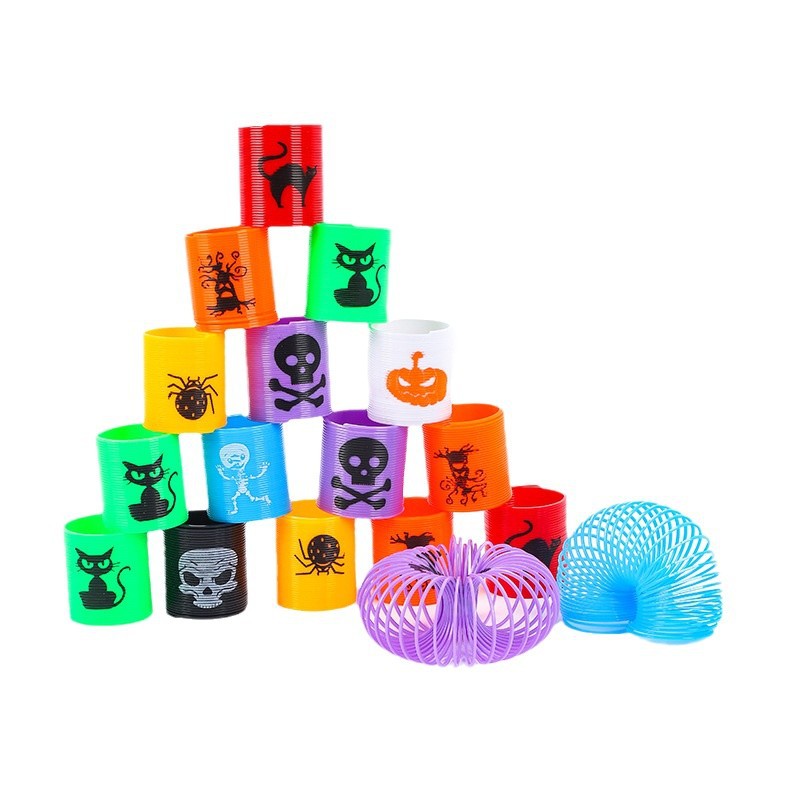 Children's Stress Relief Spring Ring Halloween Rainbow Ring Colorful Ring Elastic Ring Kindergarten Children's Prize Cross-Border Supply