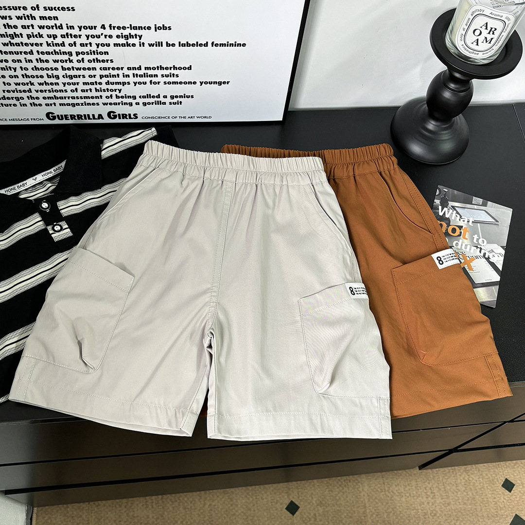 Summer Boys' Cargo Shorts 2025 Children's Knee-Length Shorts Boys' Trendy Thin Versatile Sports Wear-Resistant