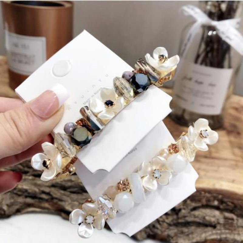 Authentic Korean Dongdaemun Crystal Beaded Flower Spring Clip Shell Horizontal Clip Top Clip Ponytail Clip Hairpin Authentic