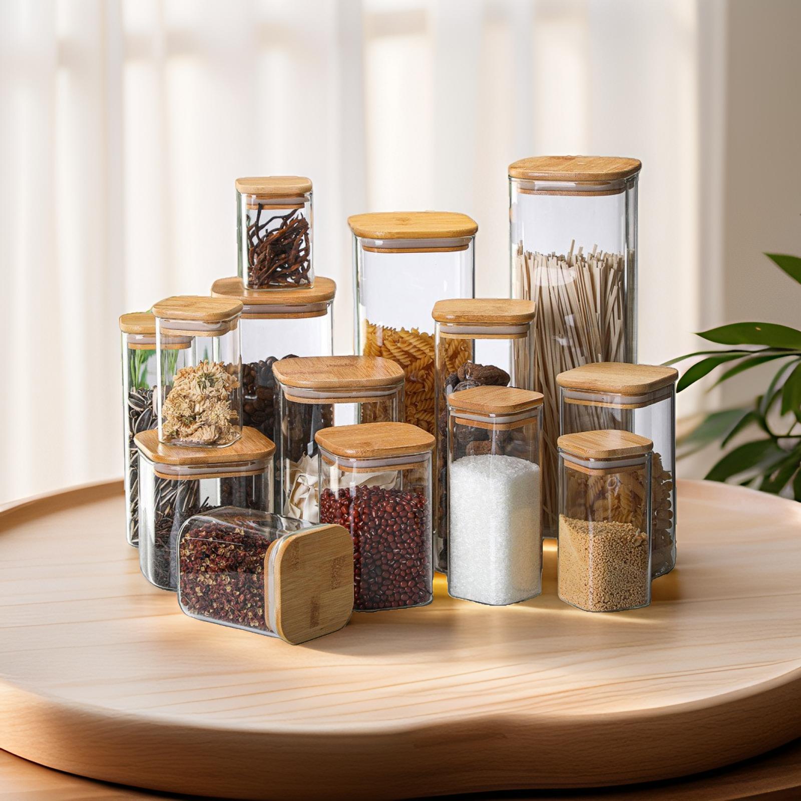 Герметичная банка из высокобorosilicate стекла, банка для хранения на кухне, чай, крупы, конфеты, бамбуковая крышка