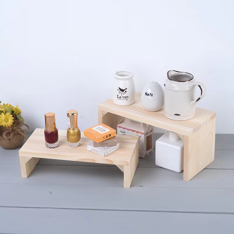 Wooden mini wide bench storage rack wedding birthday party paper cup storage rack Mori cake dessert table decoration