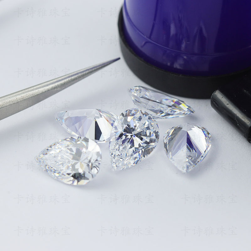 Factory wholesale white teardrop shaped gemstone ring with stone synthetic zircon jewelry pear shaped ring high carbon diamond