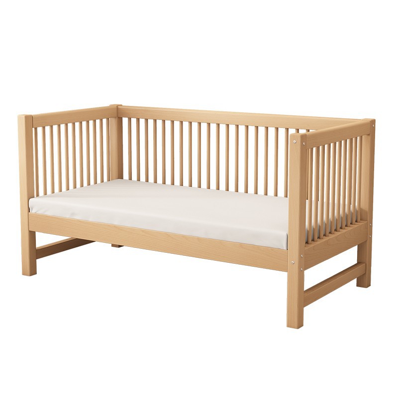 Beech Children's Spliced ​​Bed Solid Wood Children's Bed Liftable Guardrail Spliced ​​Large Bed Children's Bedside Bed Crib