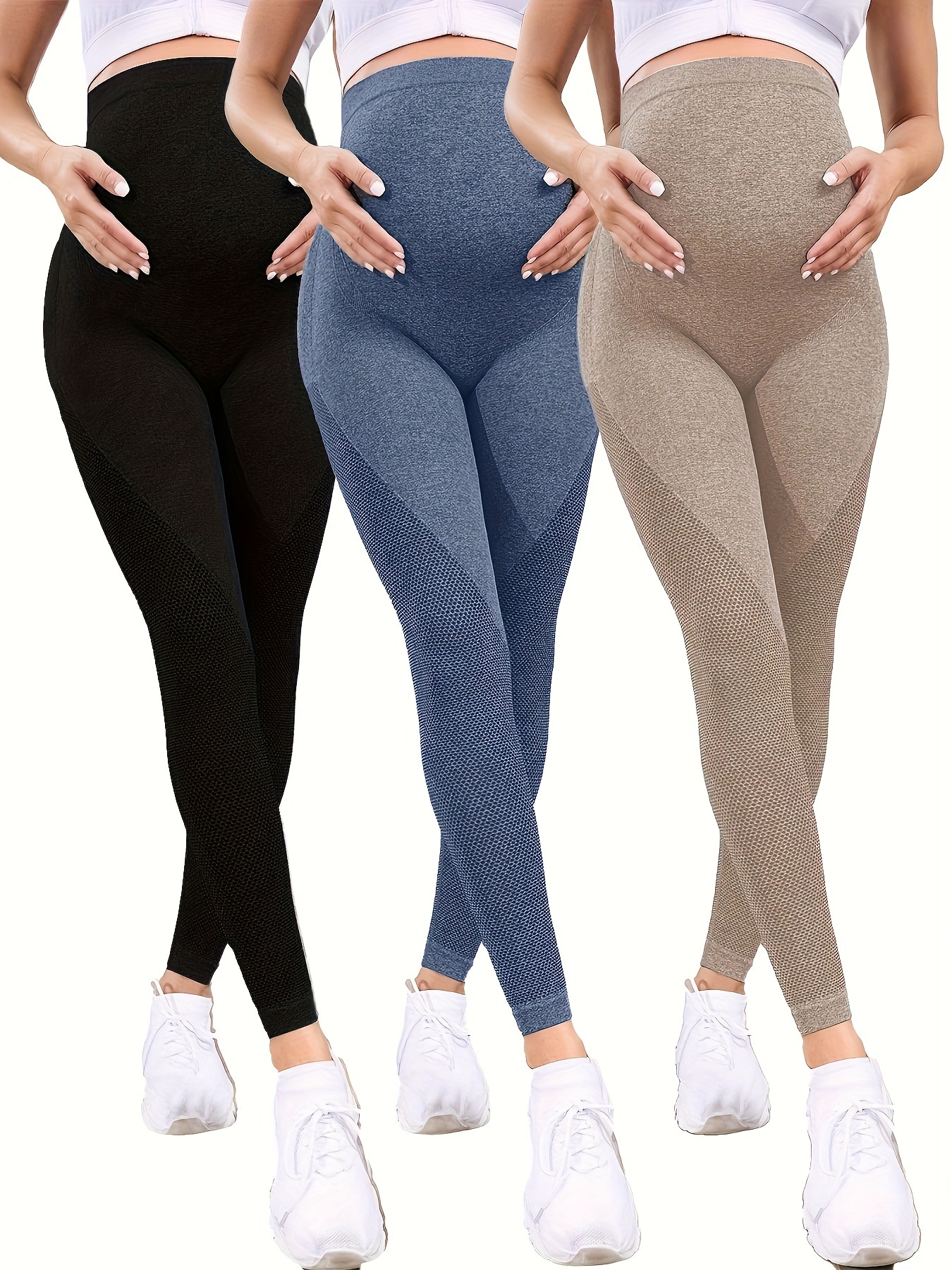 3Pcs Maternity Yoga Pants - High Waist, Stretchy &