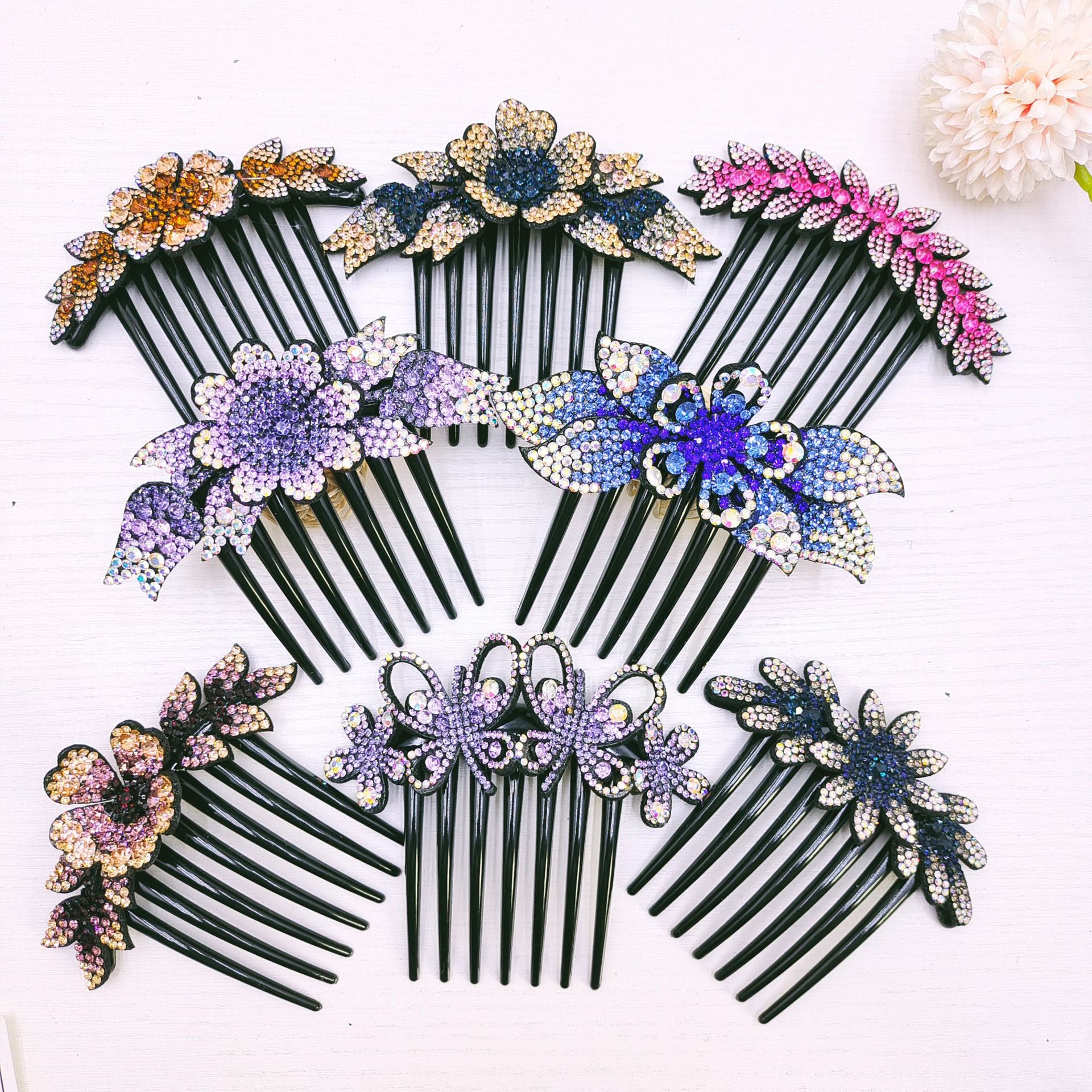 Korean Style Hair Comb Simple All-Match Headwear Luxury Full Diamond Disc Hair Plug Non-Slip Elegant Rhinestone Hair Accessories Fork Comb