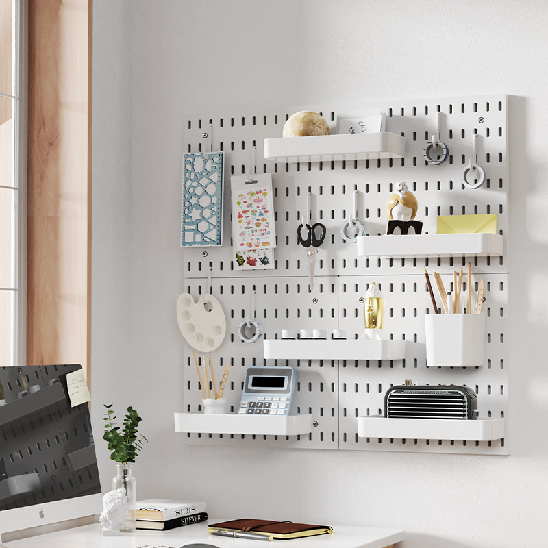 Кухонный настенный стеллаж для гостиной и общежития, белый, без сверления, утолщенный, модульный, совместим с перфорированными панелями