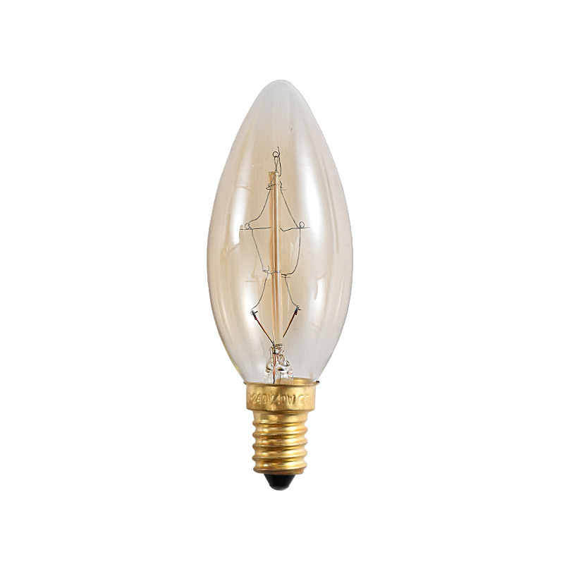 [C35 Tip Bubble-Wound] Edison Retro Dimmable Light Bulb E14/E12 Screw Glass Candle Light Bulb