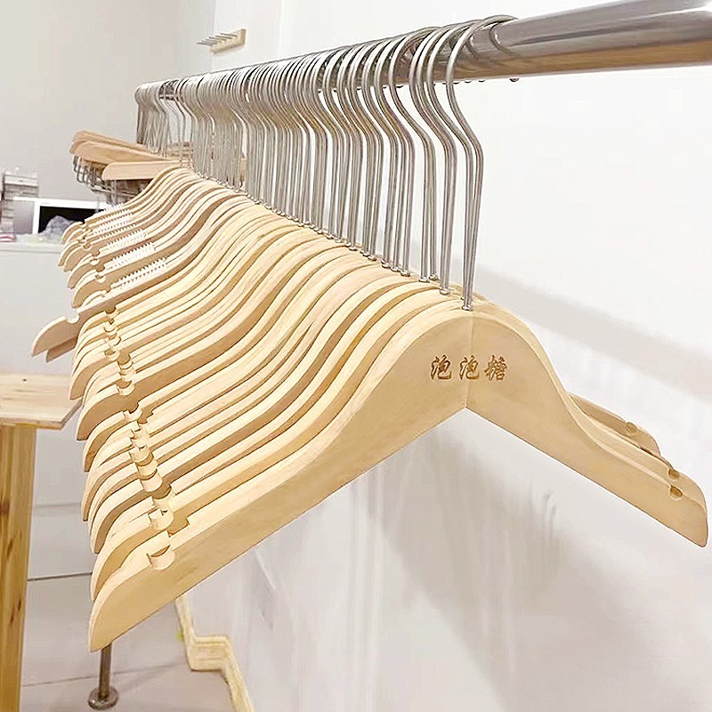 Clothing store special clothes hanger wooden solid wood non-slip men's and women's clothing store clothes hanging support wooden trouser clip lettering wholesale
