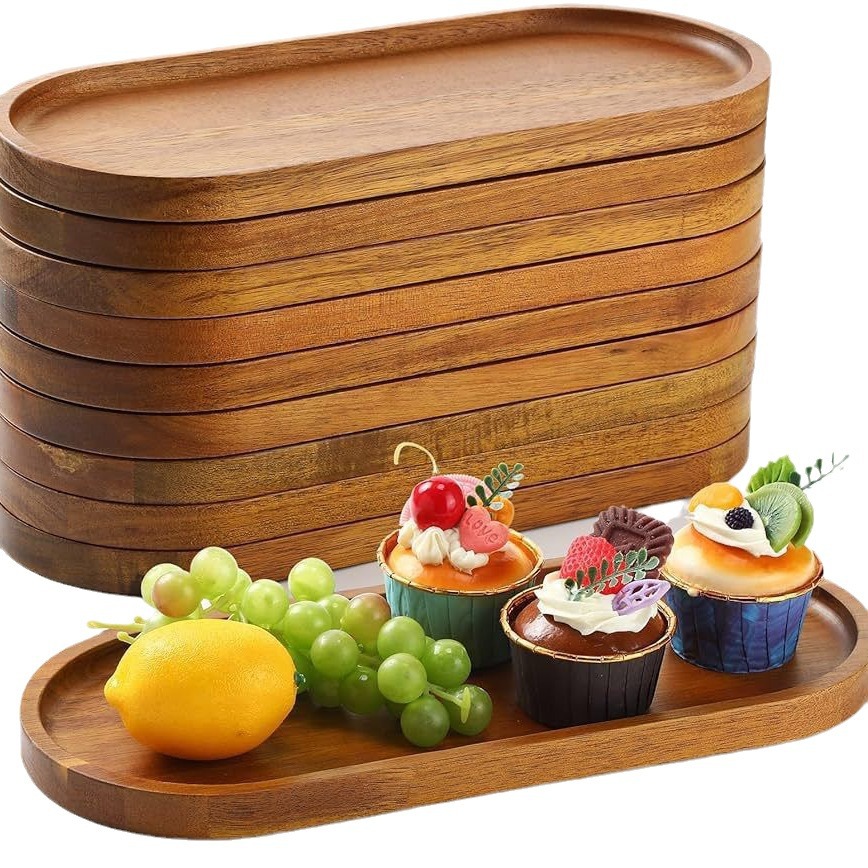 In-Stock Japanese-Style Home Acacia Wood Tray Solid Wood Rectangular Wooden Tea Tray Can Hold Snacks Bread Fruit Serving Tray