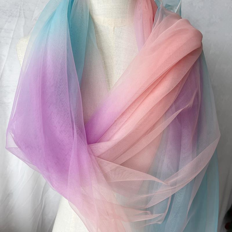 Rainbow organza gradient encryption Swiss mesh color mesh soft skirt stage background colorful DIY fabric