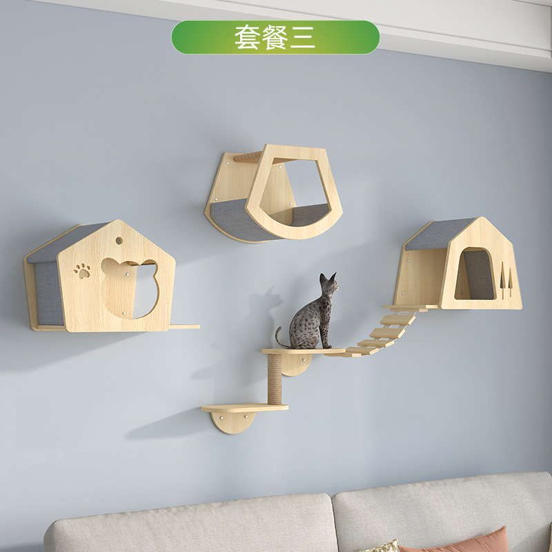 Cat Climbing Frame Wall-mounted Cat's Nest Wooden Air Corridor DIY Wall Cat Free Space Wall Cat Rack Space Bin