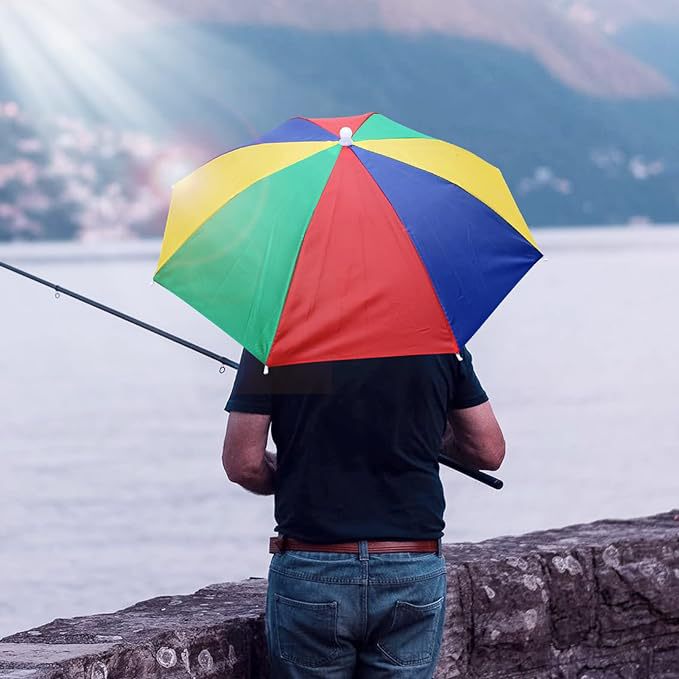 Color 53cm Hat Umbrella Head Umbrella Umbrella Hat Outdoor Rainbow Watermelon Color Strip Fishing Umbrella