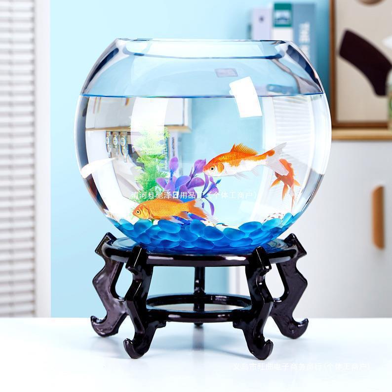 Desk Glass Fish Tank Goldfish Tank Aquarium Living Room Small Desktop Turtle Tank Transparent Round Home Landscaping