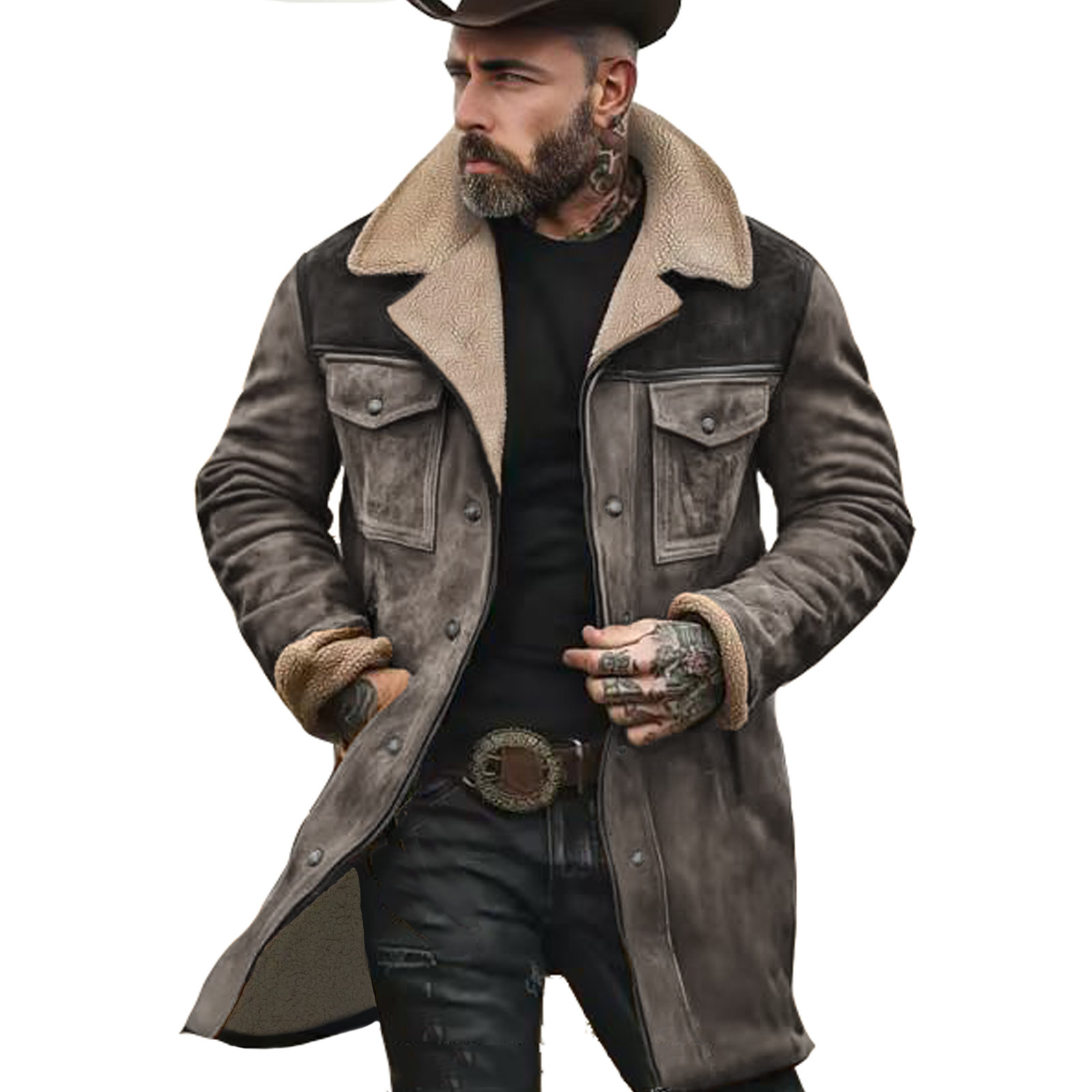 In-Stock European and American 2025 Autumn and Winter Men's Jacket Cross-Border Suede Color-Blocking Jacket Amazon Multi-Pocket Zipper Coat