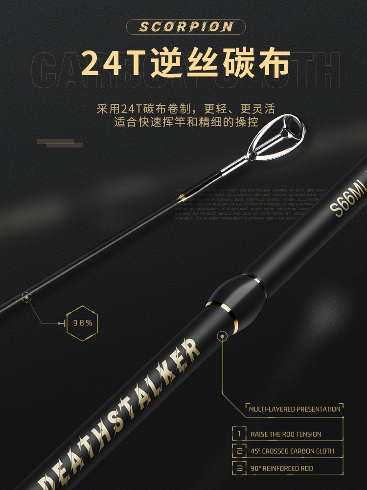 Haoden M-Adjustable Lure Rod Wholesale Mh Hardness Thunder Strong Rod Black Rod Ul Micro-Object Horse Mouth Fishing Rod Long-Range Fishing Rod