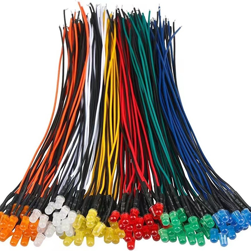 Factory direct 12V 3mm 5mm round head lamp beads with wire lamp beads can be peeled and tin can be half peeled