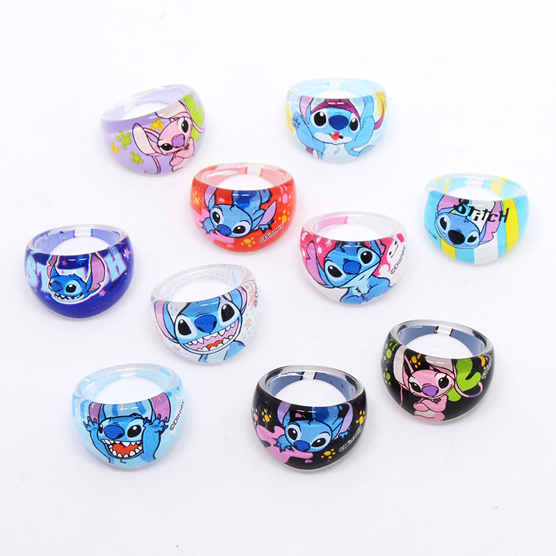 Korean Style Children's Ring Cartoon Stitchai Acrylic Ring Girl Baby Toy Jewelry Kindergarten Small Gift
