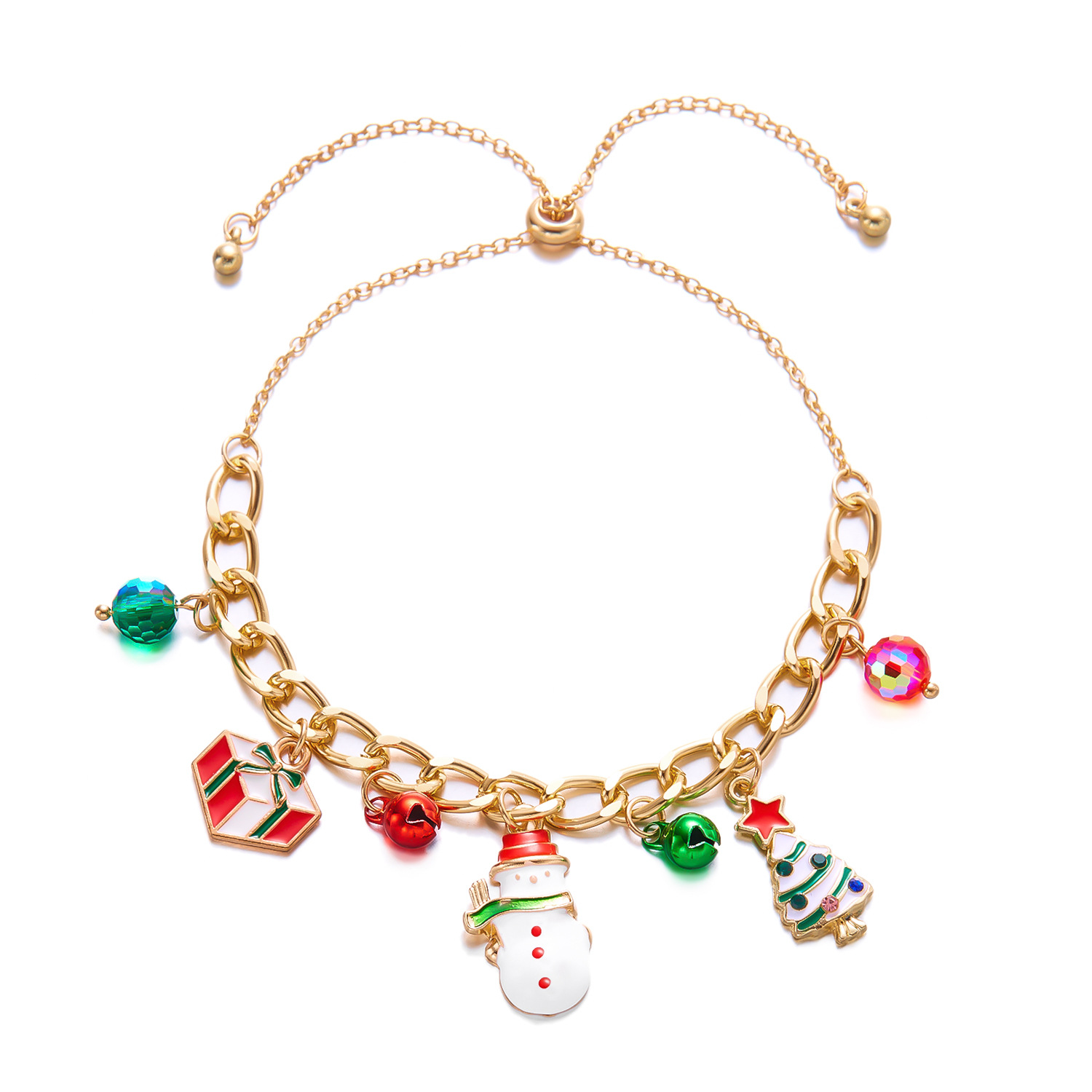 European and American Cross-border New Christmas Bracelet Women's High-end Christmas Tree Snowman Bell Reindeer Crutch Pendant Bracelet