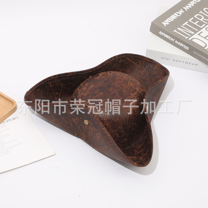 Halloween imitation leather pirate hat coplay masquerade props dress up Caribbean pirate hat triangle hat