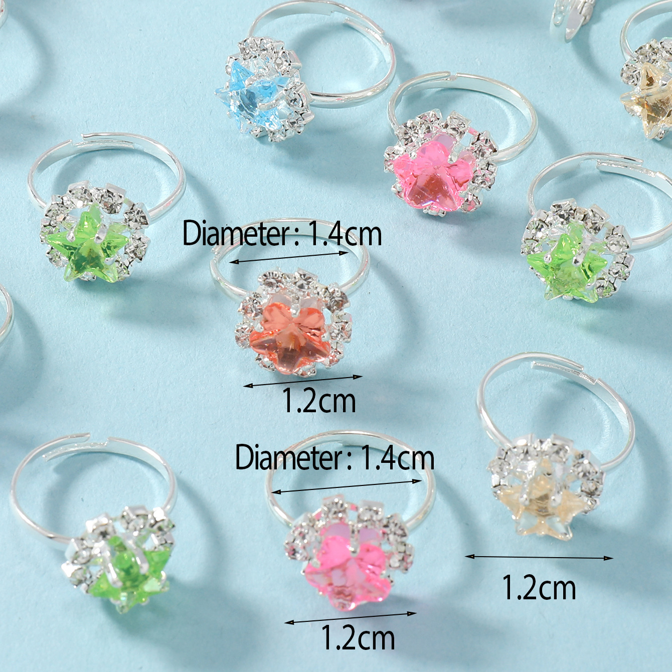 Korean version of the new imitation silver children's ring women's inlaid colored diamond ring cute Joker bulk jewelry manufacturers wholesale