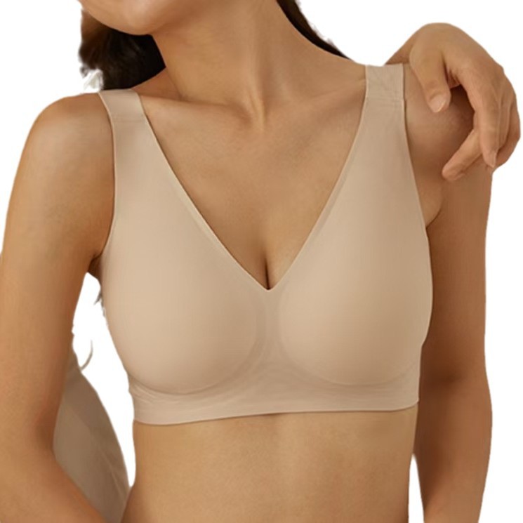 Foreign Trade Soft Support Big Chest Underwear Women's Traceless Deep V Thin No Steel Rings Bra Push-up Comfortable chubby girl Bra