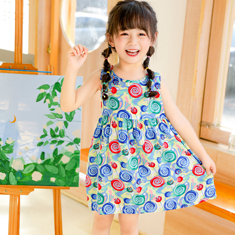 Girls' Summer 2025 New Sling Vise Skirt Baby Girls' Cotton Silk Skirt Children's Floral dress Children's Skirt