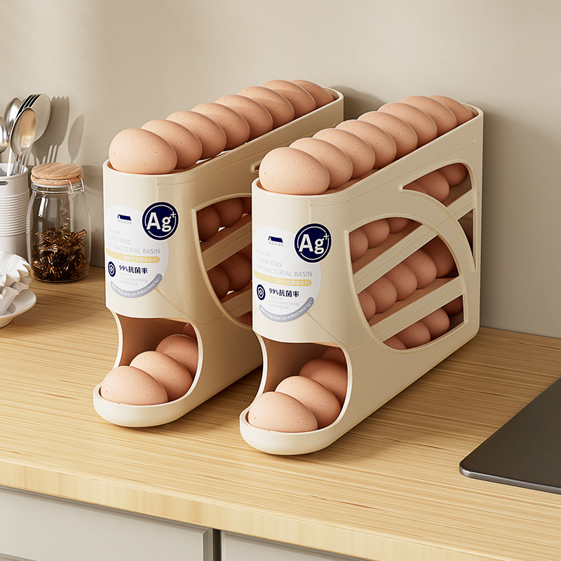 Japanese-style refrigerator egg storage box side door storage kitchen artifact automatic slide position filling roll eggs multi-layer large capacity
