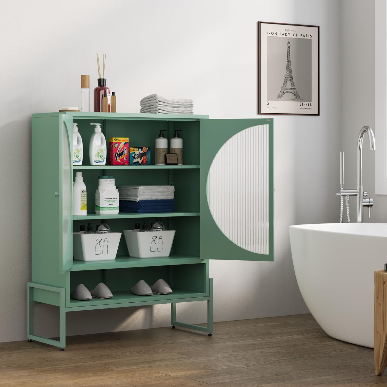 Kitchen and Dining Room Storage Cabinet Cream Fresh Style Storage Iron Cabinet Simple Acrylic Door Style Living Room Tea and Dining Side