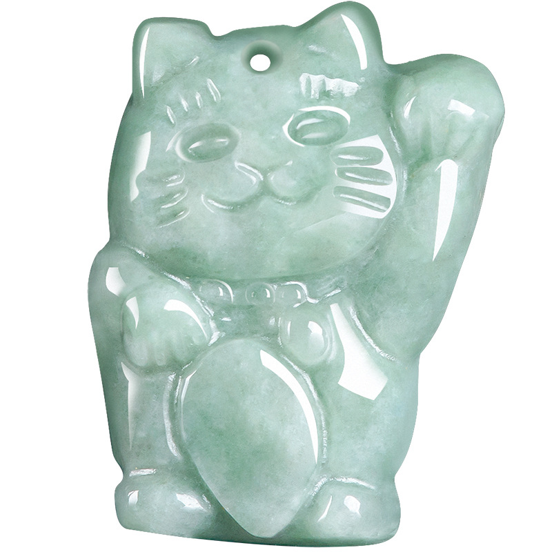 Natural A goods jade bean green lucky cat blue water cartoon cat glutinous jade pendant men's and women's pendant cute