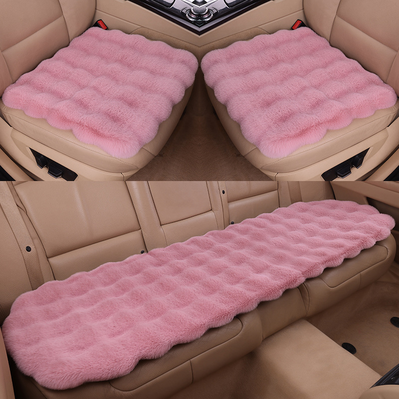 temu Amazon Car Cushion Winter New Bubble Bubble Velvet Car Cushion Rabbit Plush No Backrest Three-Piece Set