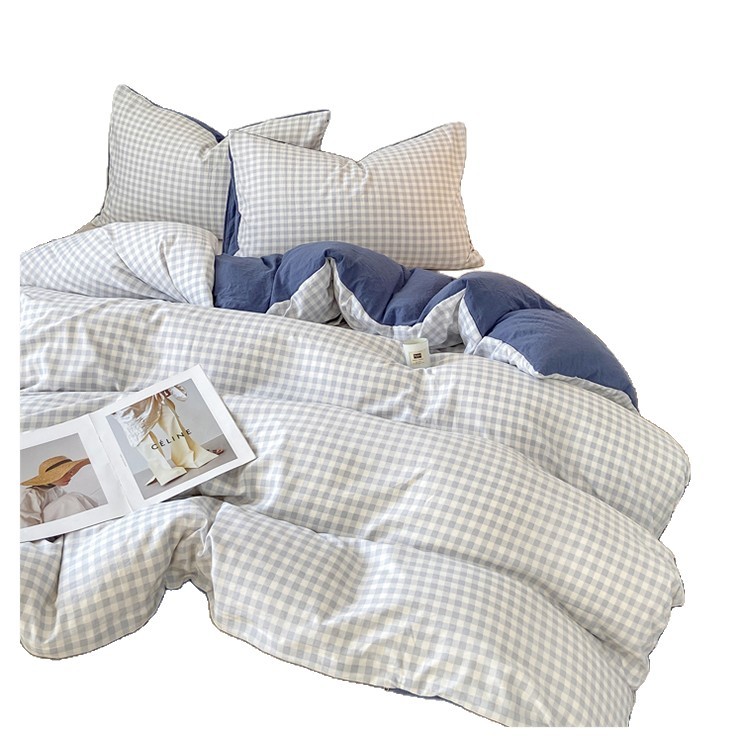 Ins Fengshui Wash Cotton Plaid Quilt Cover Single Piece 150x 200x 230cm Single Quilt Cover Dormitory Single Three Piece Set
