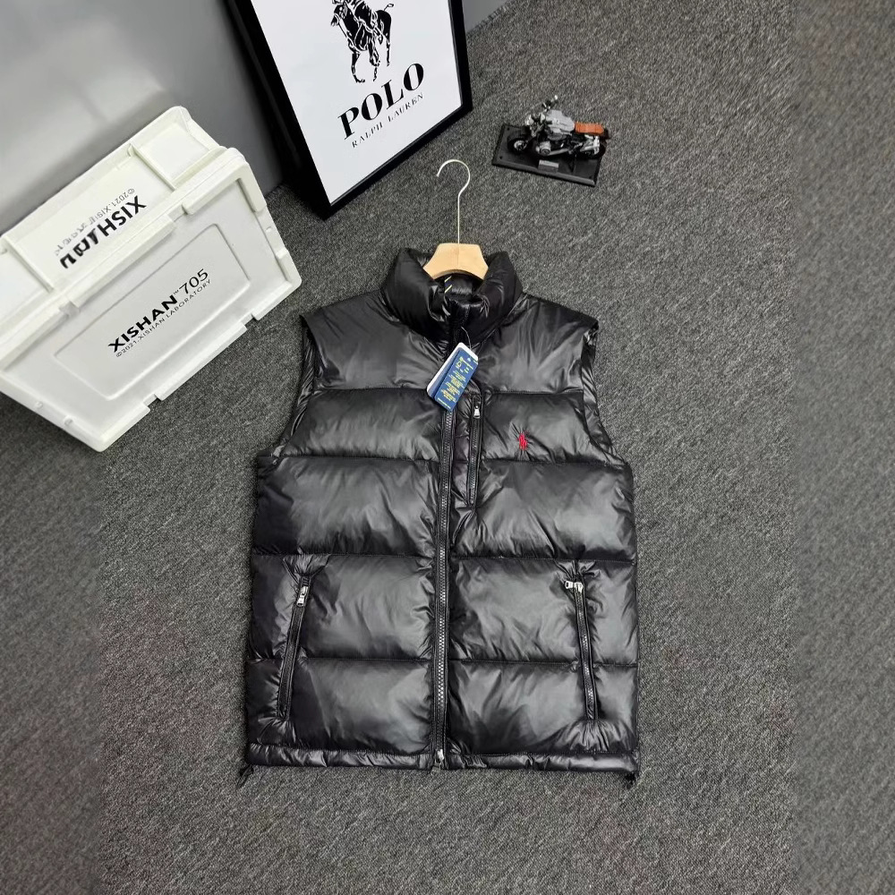 RL Pony Embroidery American Autumn and Winter Collar Warm Down Vest Men's and Women's Couple's Coat Vest Casual Cross-border